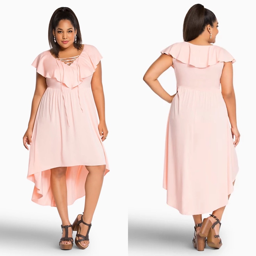 Torrid NWT Lace Up Ruffle Hi-Low Dress Size 10